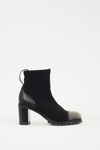 Christian Louboutin Black Neoprene & Leather Washy 70 Spike Ankle Boot