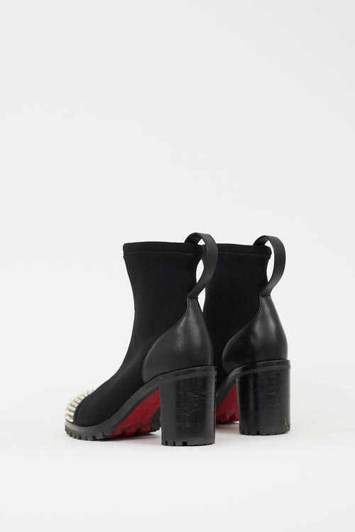 Christian Louboutin Black Neoprene & Leather Washy 70 Spike Ankle Boot