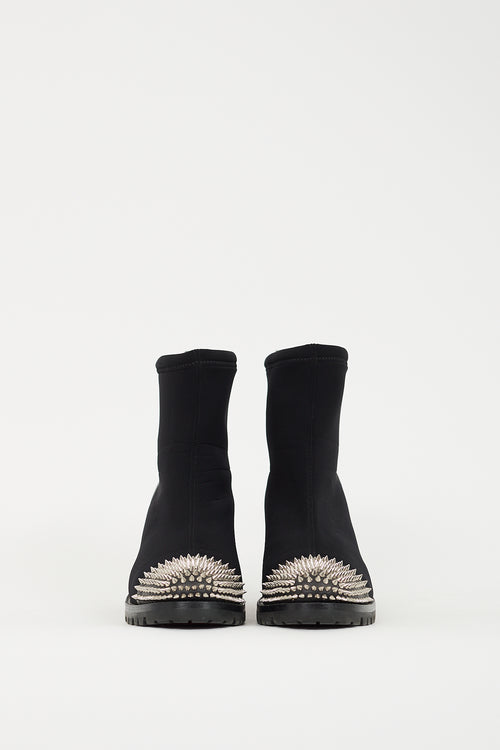 Christian Louboutin Black Neoprene & Leather Washy 70 Spike Ankle Boot