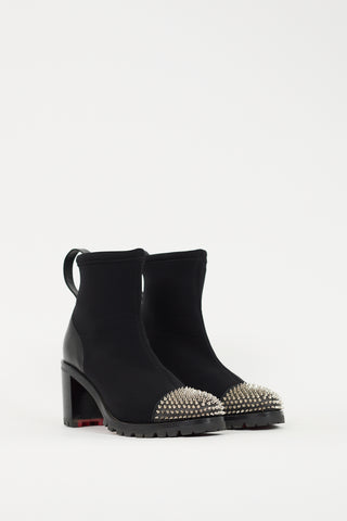 Christian Louboutin Black Neoprene & Leather Washy 70 Spike Ankle Boot