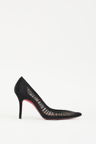 Christian Louboutin Black Satin & Mesh Ruched Pump