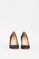 Christian Louboutin Black Satin & Mesh Ruched Pump