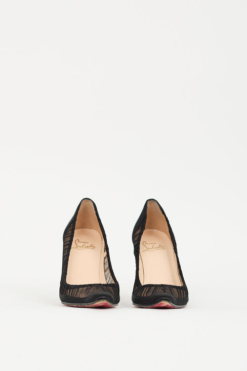 Christian Louboutin Black Satin & Mesh Ruched Pump