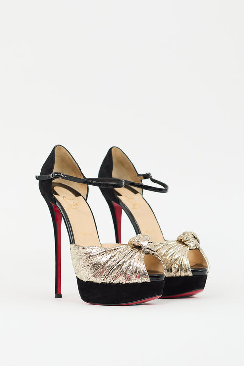 Christian Louboutin Black & Gold Leather & Suede Marchavekel Pump