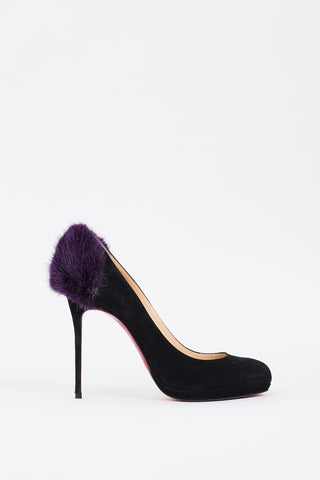 Christian Louboutin Black & Purple Suede Fur Achilda Pump