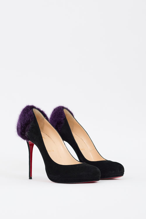 Christian Louboutin Black & Purple Suede Fur Achilda Pump