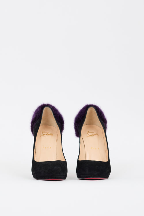 Christian Louboutin Black & Purple Suede Fur Achilda Pump