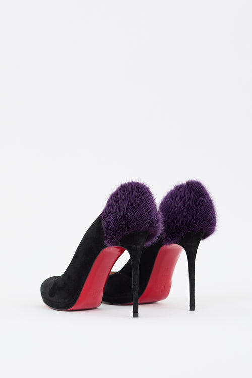 Christian Louboutin Black & Purple Suede Fur Achilda Pump