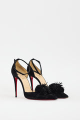 Christian Louboutin Black Suede Tsarou Pom Pom D'Orsay Pump