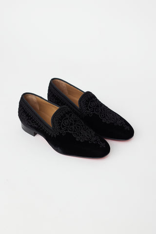 Christian Louboutin Black Velvet Mamounia Embroidered Loafer