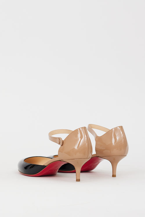 Christian Louboutin Black & Beige Patent Mary Jane D'Orsay Pump