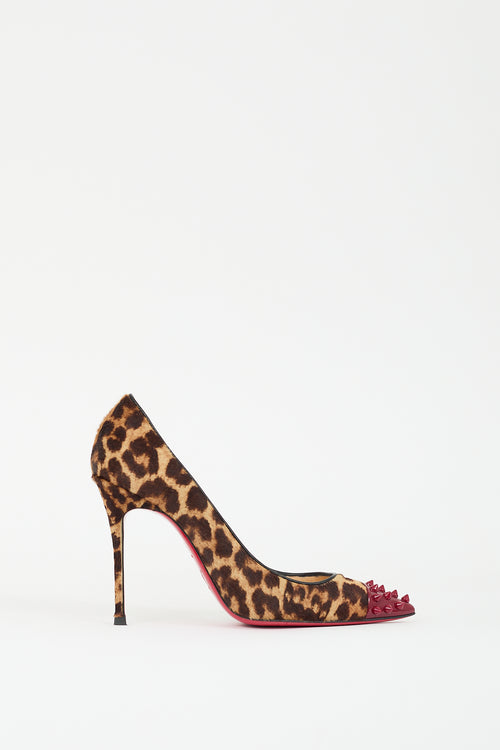 Christian Louboutin Brown & Red Hair Geo Spike Toe Pump