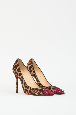 Christian Louboutin Brown & Red Hair Geo Spike Toe Pump