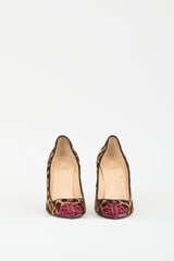 Christian Louboutin Brown & Red Hair Geo Spike Toe Pump