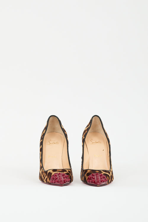 Christian Louboutin Brown & Red Hair Geo Spike Toe Pump