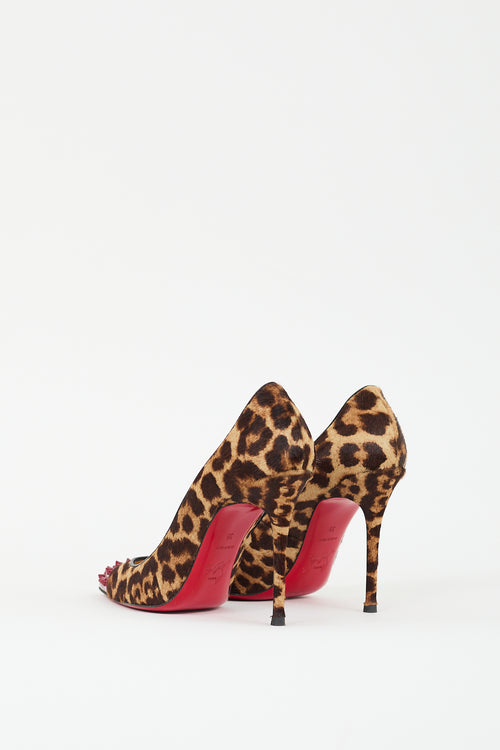 Christian Louboutin Brown & Red Hair Geo Spike Toe Pump