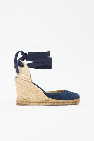 Christian Louboutin Denim Espadrille Wedge Sandal