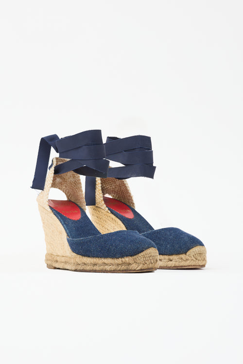 Christian Louboutin Denim Espadrille Wedge Sandal