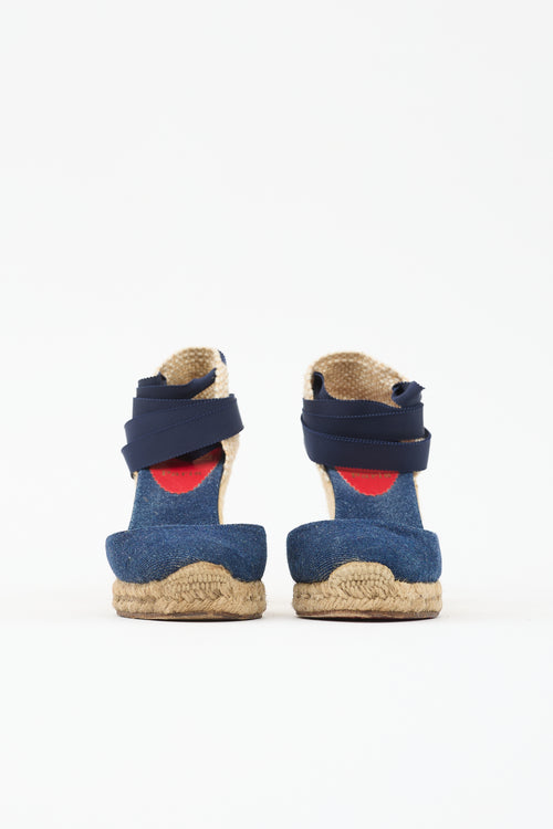 Christian Louboutin Denim Espadrille Wedge Sandal