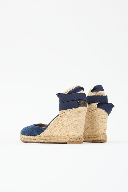 Christian Louboutin Denim Espadrille Wedge Sandal
