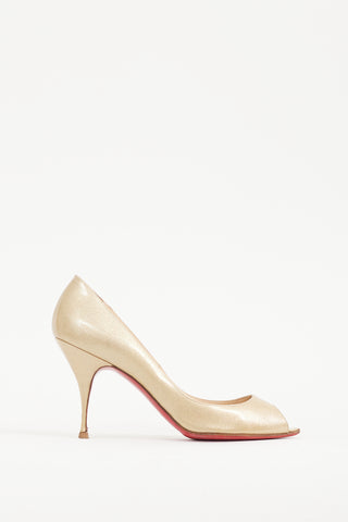 Christian Louboutin Gold Sparkly Patent Leather Yoyo 100 Pump