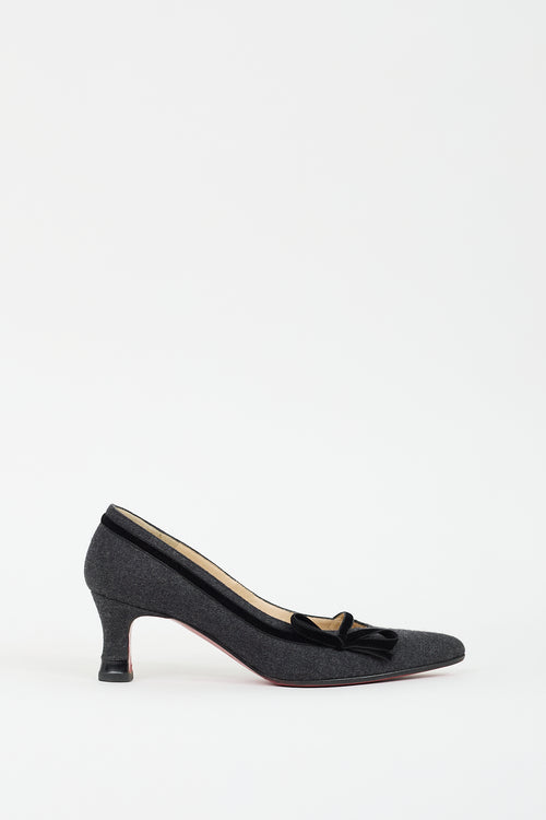 Christian Louboutin Grey & Black Wool Bow Pump