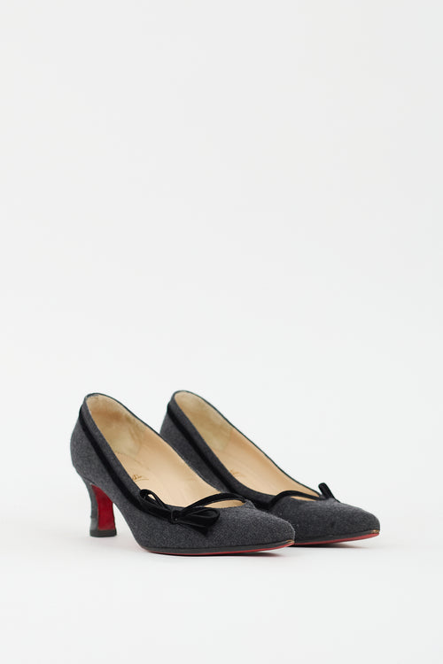 Christian Louboutin Grey & Black Wool Bow Pump