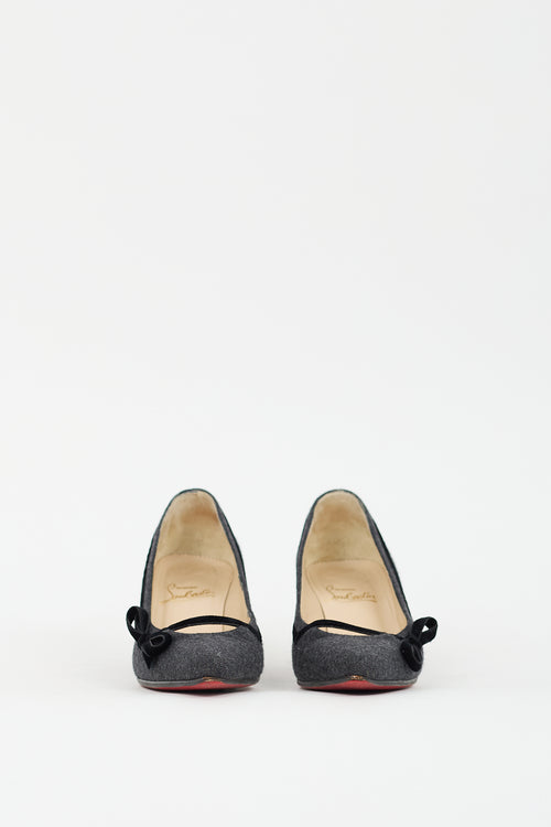 Christian Louboutin Grey & Black Wool Bow Pump