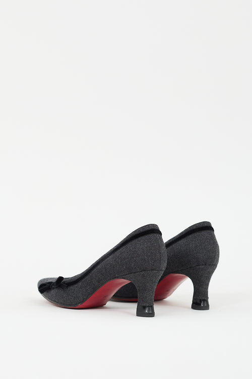 Christian Louboutin Grey & Black Wool Bow Pump