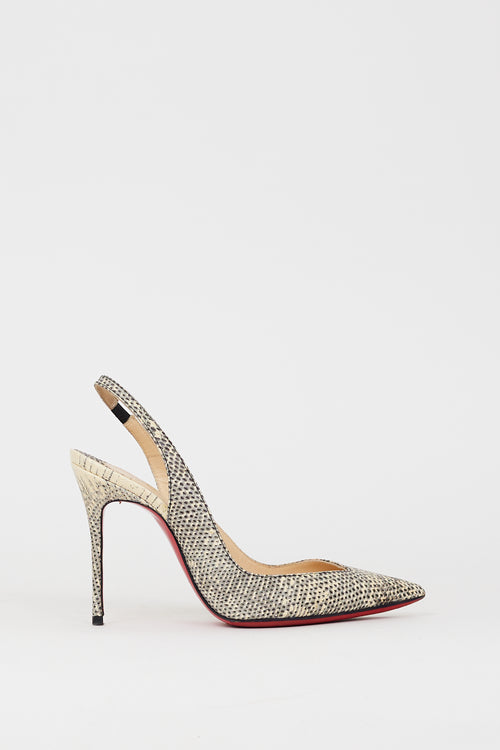 Christian Louboutin Grey & Black Embossed Leather Corneille Slingback Pump