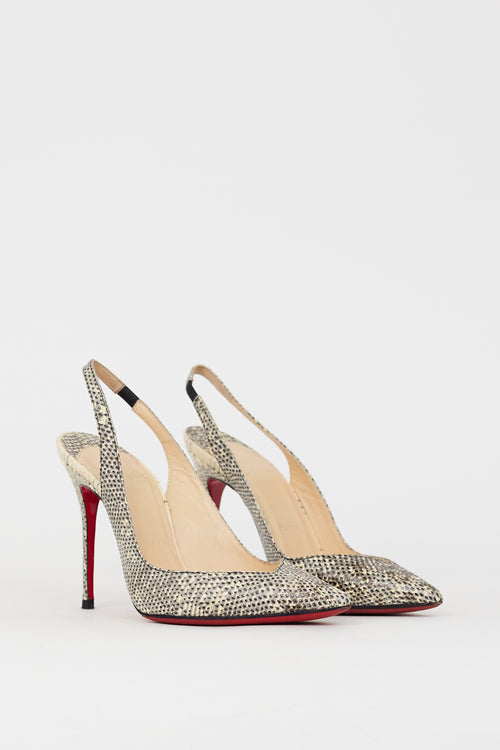 Christian Louboutin Grey & Black Embossed Leather Corneille Slingback Pump