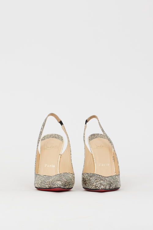 Christian Louboutin Grey & Black Embossed Leather Corneille Slingback Pump
