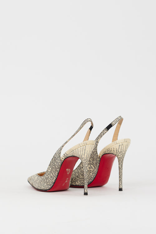 Christian Louboutin Grey & Black Embossed Leather Corneille Slingback Pump