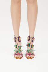Christian Louboutin Orange & Multicolour Kaleikita Metallic Studded Sandal