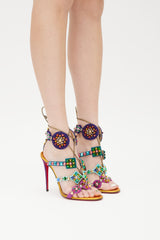Christian Louboutin Orange & Multicolour Kaleikita Metallic Studded Sandal