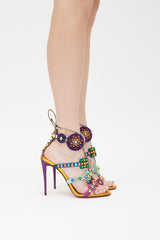 Christian Louboutin Orange & Multicolour Kaleikita Metallic Studded Sandal