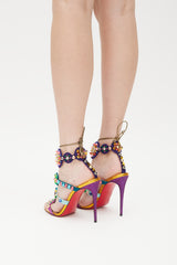 Christian Louboutin Orange & Multicolour Kaleikita Metallic Studded Sandal