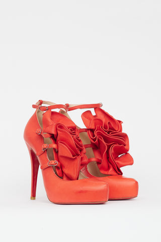 Christian Louboutin Red Dillian 120 Floral Leather Heel