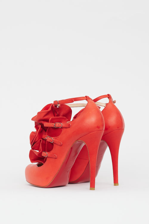 Christian Louboutin Red Dillian 120 Floral Leather Heel