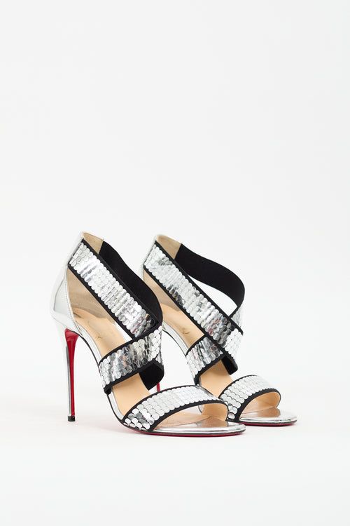 Christian Louboutin Silver Sequin Xili  Heel