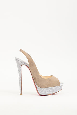 Christian Louboutin Taupe & Grey Leather Lady Slingback Pump