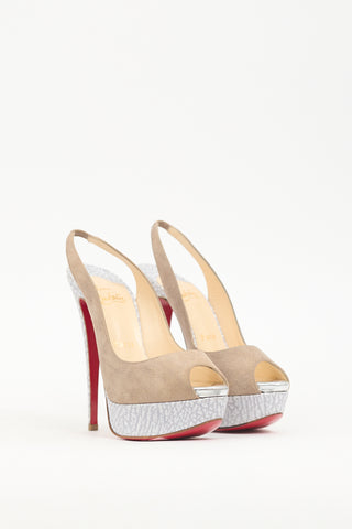 Christian Louboutin Taupe & Grey Leather Lady Slingback Pump