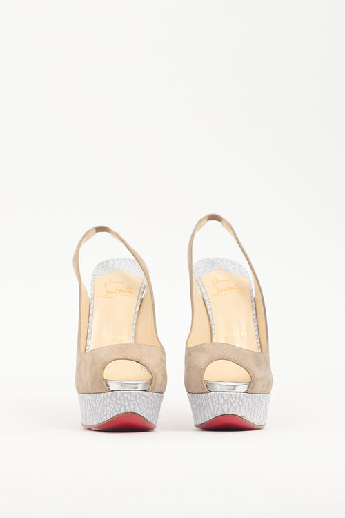 Christian Louboutin Taupe & Grey Leather Lady Slingback Pump