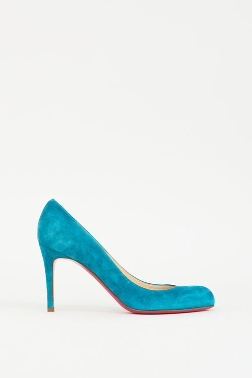 Christian Louboutin Teal Suede Simple 85 Pump