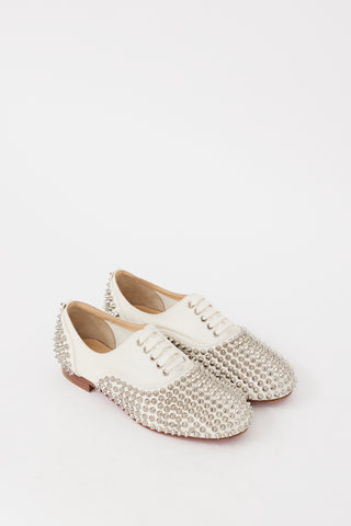 Christian Louboutin White & Silver Leather Freddy Spiked Oxford
