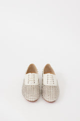 Christian Louboutin White & Silver Leather Freddy Spiked Oxford