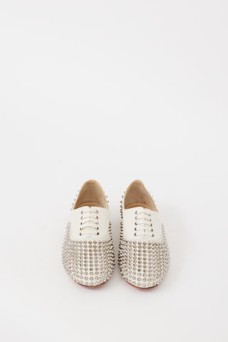 Christian Louboutin White & Silver Leather Freddy Spiked Oxford