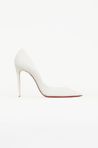 Christian Louboutin White Embossed Leather Iriza 100 D'Orsay Pump