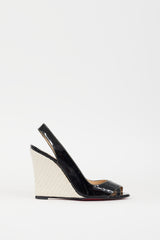 Christian Louboutin Black & Cream Patent Leather Slingback Wedge