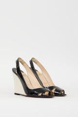Christian Louboutin Black & Cream Patent Leather Slingback Wedge